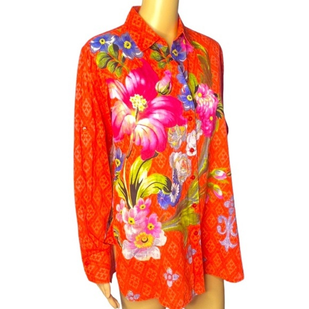 Label Ritu Kumar Art to Wear Orange Floral Print Top LRK Size 3